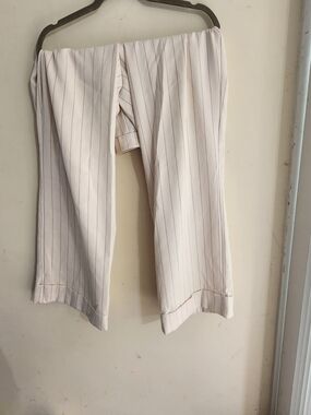 New York & Company Ivory Pinstripe Cropped Wide-Leg Pants